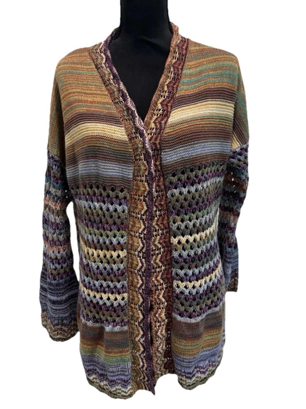 Soft Surroundings Multicolor Knit Cardigan Size Large Boho Cozy Sweater Women's